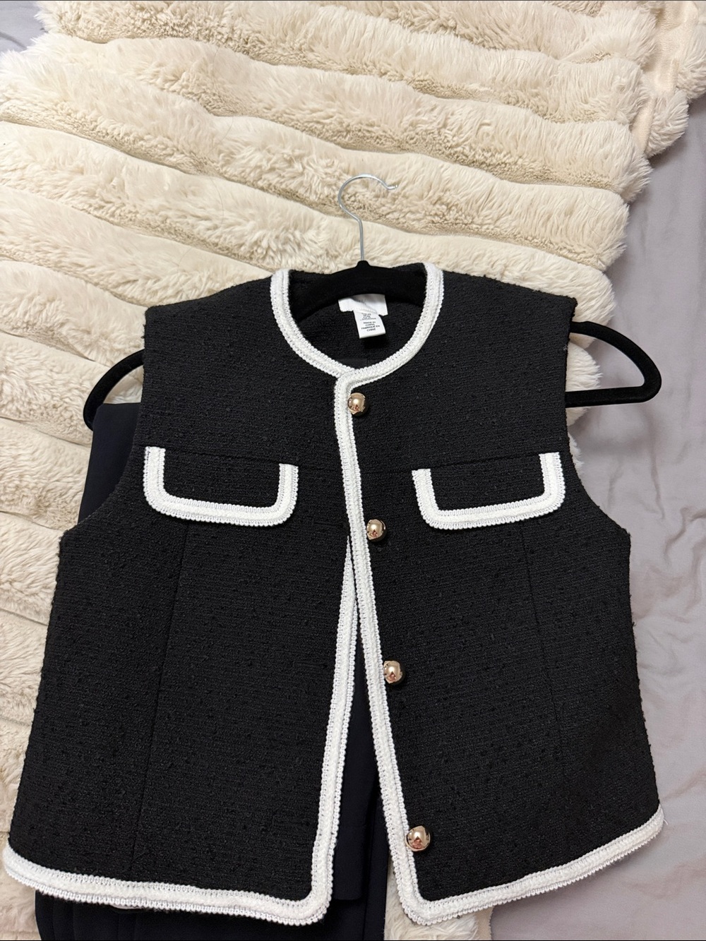 Classic Black & White Trim Tweed Vest